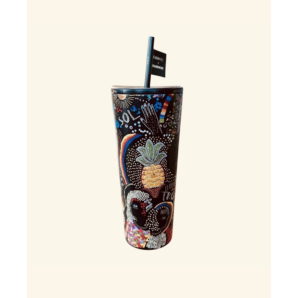 Starbucks + Farm Rio 24oz Cold Cup Tumbler Summer 2025‎ Black Rainbow - Picture 3 of 10